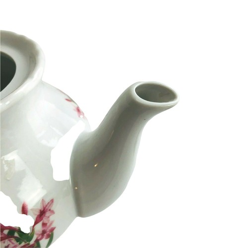 White Teapot Spring Purple Crocus and Yellow Hummingbirds No Maker Mark Vtg - Picture 5 of 8