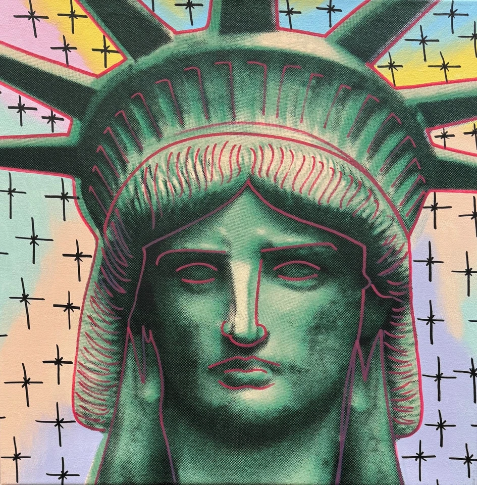 Steve Kaufman леди свободы вручную подписанный шелкография на растянутом холсте 20 «x 20» - Изображение 3 из 4