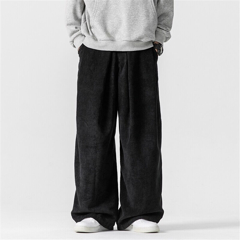 Men's Casual Corduroy Sweatpants - Baggy Wide Leg Straight Fit Comfort Trousers