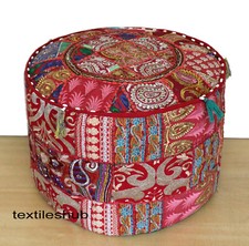 Pouf ottomano rotondo rosso 22" indiano vintage fatto a mano patchwork poggiapiedi 