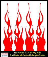 Tribal Flames Red Hot Rod Fire Four 11" Red Vinyl Decal Car Truck Motorcycle