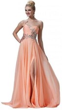 Beaded Evening Dress Gown Homecoming Prom Size 16 One Shoulder High Slit