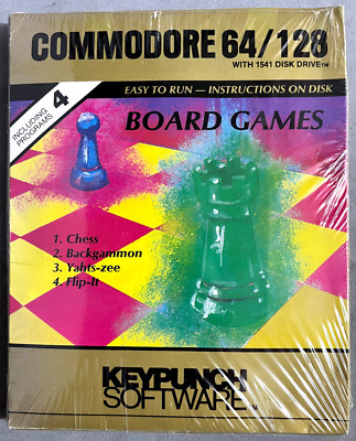 *NIB!* Board Games - 4 on one  5'' Disk Commodore 64/128  Keypunch 1985