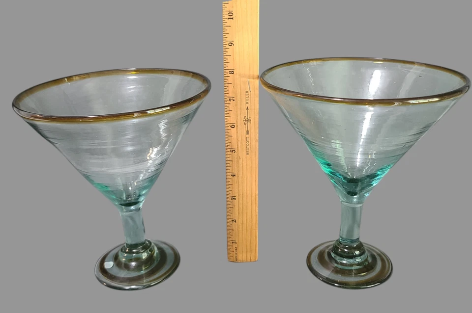 2 Hand Blown Mexican Art Glass Giant Margarita Martini Glasses 6.75'' Top 7.5''H - Image 2 of 4