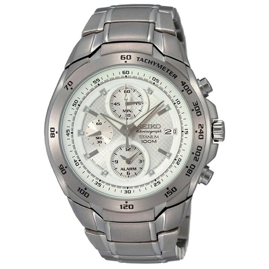 Seiko Chronograph SNAB87P1 Titanium Tachymeter White Dial SNAB87