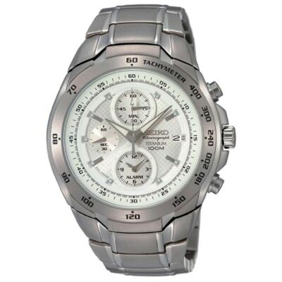 Seiko Chronograph SNAB87P1 Titanium Tachymeter White Dial SNAB87