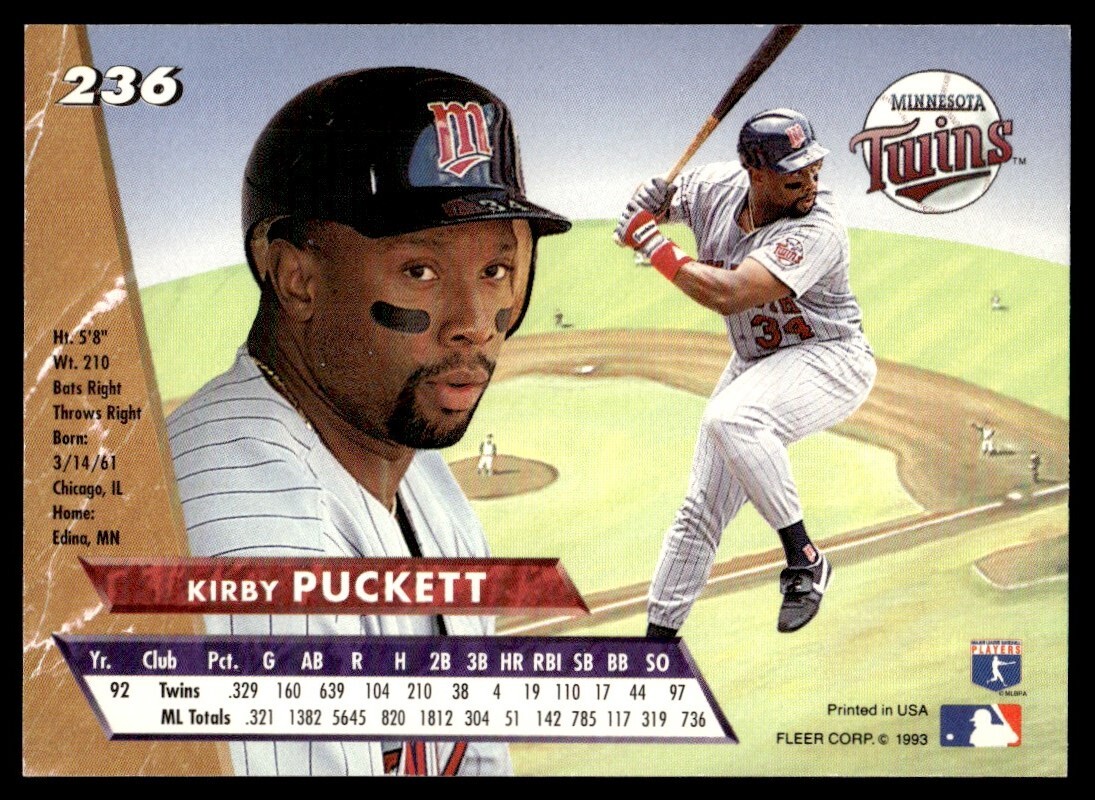 1993 Ultra Baseball Card Kirby Puckett Minnesota Twins #236 | eBay