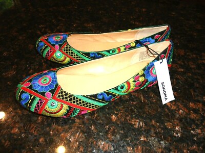NEW SONOMA Goods for Life Women's Fancy Flat Shoes 9M Handmade Textile Design  