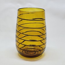 Vase Murano Vintage Mid Century Verre Soufflé Jaune Spirale Marron Style Venini