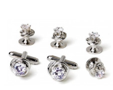 Love Knots with Cubic Zirconium Stone Cufflinks and Studs Silver Trim
