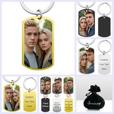 Full Color Photo Personalize Text Engraved Tag Key Chain Keepsake for Men Women