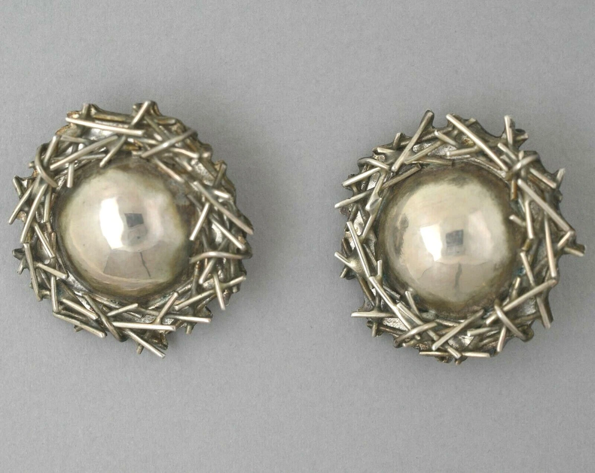 M. Ellis Sterling Silver Clip On Earrings LARGE Brutalist eBay