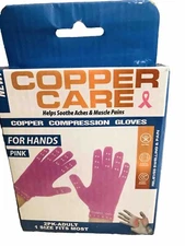 Copper Care Hands Compression Gloves Pink 2pack Adult Size Fits All