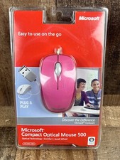 New Microsoft Compact Optical Mouse 500 v2.0 Model 1344 Pink Factory Sealed