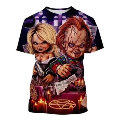 Chucky And Tiffany Killer Finally Dead Horror Halloween Gift Tshirt 3D Printed
