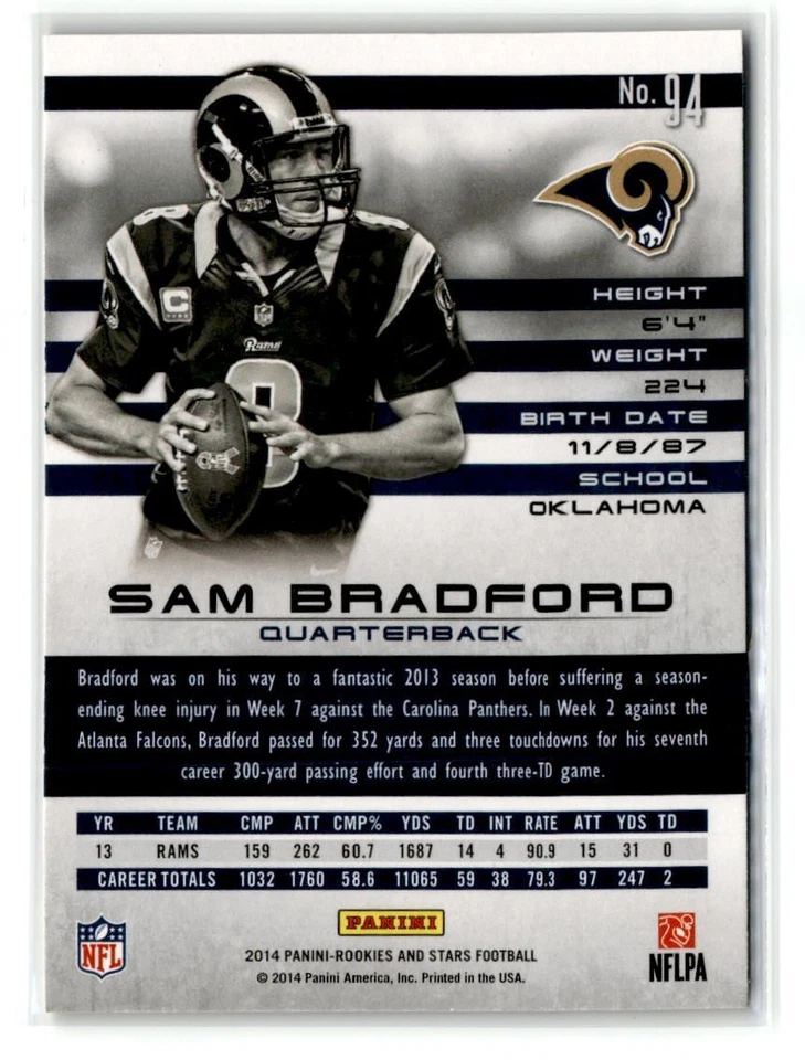 Sam Bradford St. Louis Rams 2014 Panini Rookies & Stars Longevity #94 - Image 2 of 2