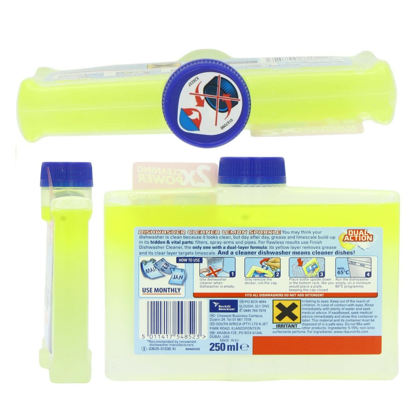 Finish Lemon Sparkle Dishwasher Cleaner Liquid 4 x 250 ml 5011417548523