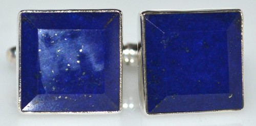 Natural Emerald Cut Blue Lapis Sterling SILVER Cufflinks Real Gems 925 Mens Gift - Picture 2 of 10