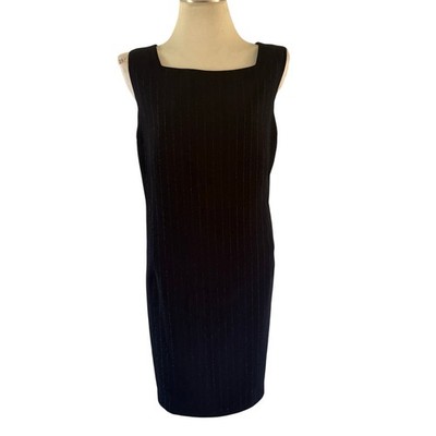 VTG Y2K 2000s Black Sparkle Stripe Jumper Shift Dress Plus Sz 26 Work Office