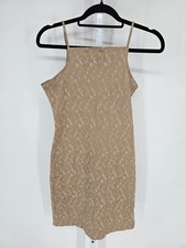 Vtg Y2K Ceduxion Womens Sz S Mini Dress Bodycon Beige Embroidered Floral