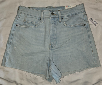 Old Navy Higher High-Rise Sky-High-A-Line Denim Shorts Size 8 Light Blue Raw Hem