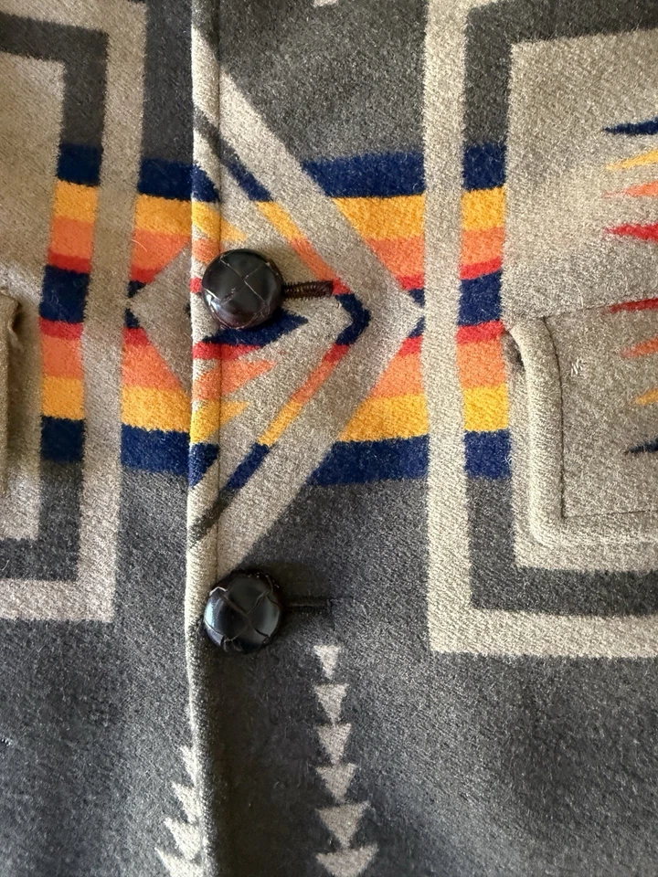 Vintage Pendleton Harding Print Wool Blend Green Ivory Ranch Coat Jacket Men' 40 - Image 3 of 4