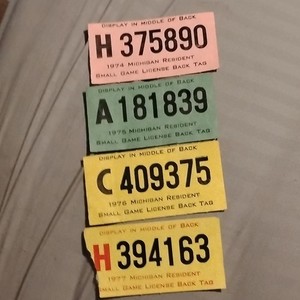 4 Michigan Resident Small Game Backtags 1970's