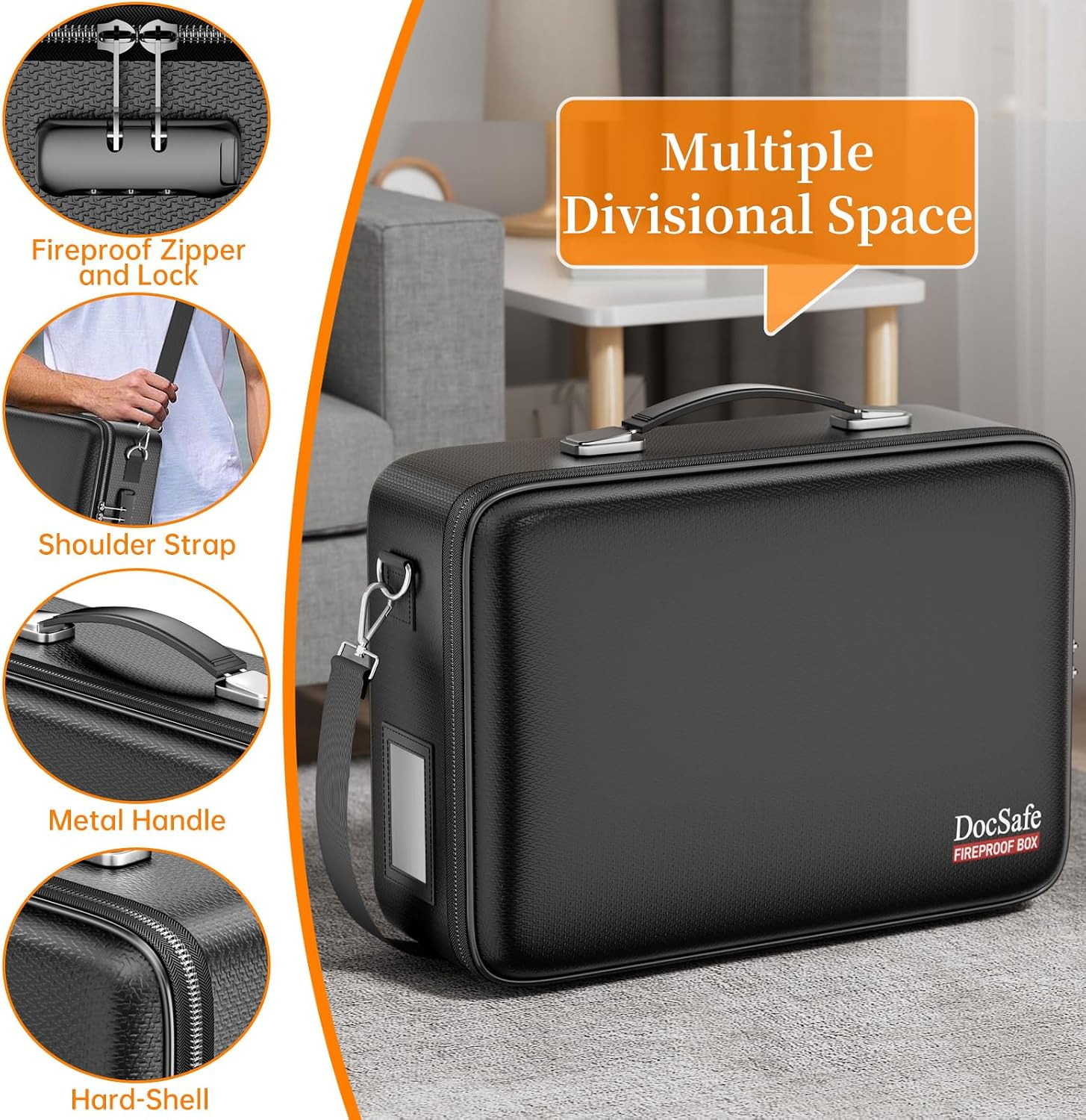Fireproof Document Box Hard Case with Lock ＆ Accordion File Folder ...