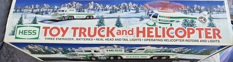 1995 Hess Toy Truck and Helicopter with Original Box Lights Collectible NIB