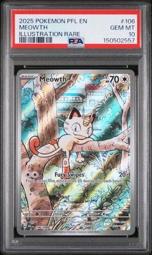2025 POKEMON PFL EN-PHANTASMAL FLAMES ILLUSTRATION RARE #106 MEOWTH PSA 10