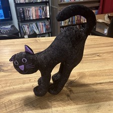 Vintage Black Arched Back Cat Plush Purple Glitter 12" Halloween