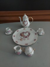 Miniature Porcelain Tea Set 10 pc Cherub and Floral Garland Heart Pattern