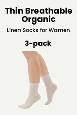 Thin Breathable Organic Linen Socks for Women, Pack of 3 pairs