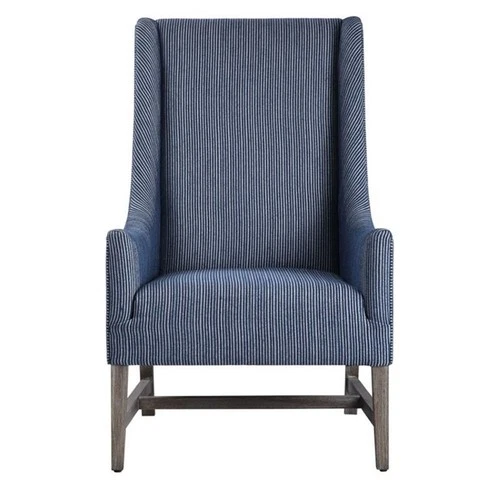 Uttermost Galiot Coastal Wood and Fabric Wingback Accent Chair in Blue and White - Picture 1 of 10