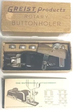 Greist Products Rotary Buttonholer with Instructions and Box, Vintage Antique
