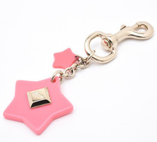 GUCCI Key ring chain Bag Charm Pink Star Gold Cursive Logo Excellent Rare