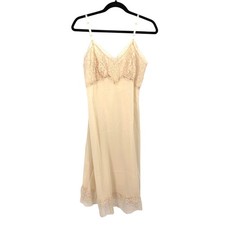 Vintage Roger Nylon Slip Beige Peach With Lace Trim Womens Sz 36 Small