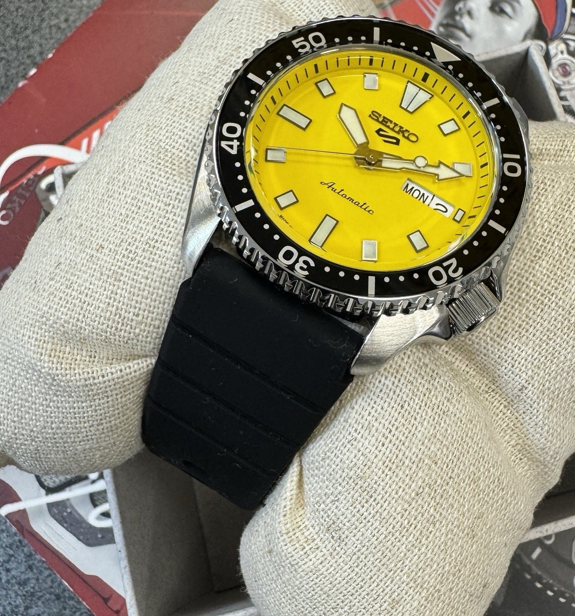 Seiko 5 SKX Sports SRPL87 Automatic Yellow Dial Silicone Band