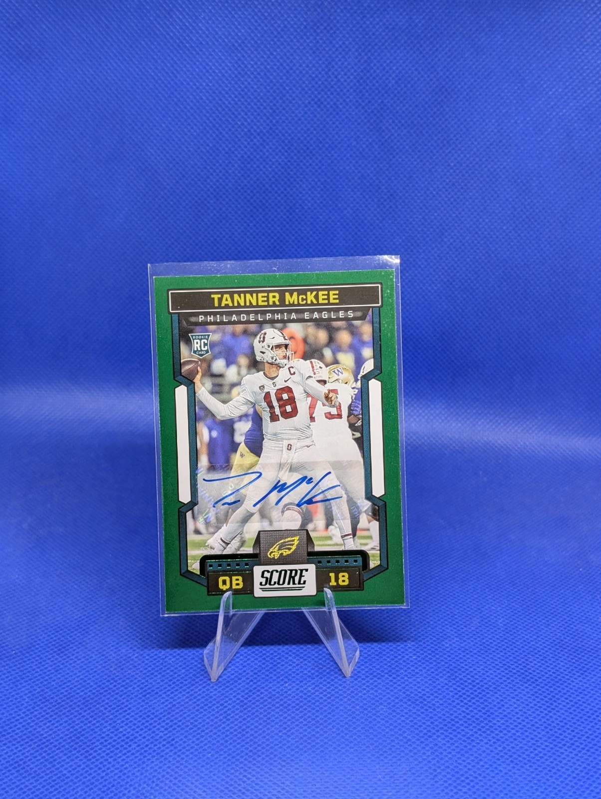2023 Score - Rookies Tanner McKee #306 Signatures (AU, RC) Green Parallel Eagles