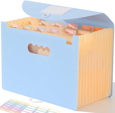 12-Pocket Accordion File Organizer for Bills and Receipts - Blue