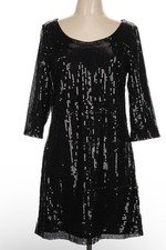 Womens All Over Sequin Cocktail Party Dress Sz M Scoop Neckline Black Short LBD