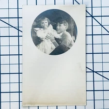 RPPC Vintage AZO Real Photo Postcard Boy Holding Toddler Girl Early 1900s