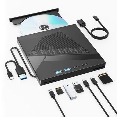 8-in-1 External CD DVD Drive for PC, USB3.0&Type-C External DVD Burner Deskto...