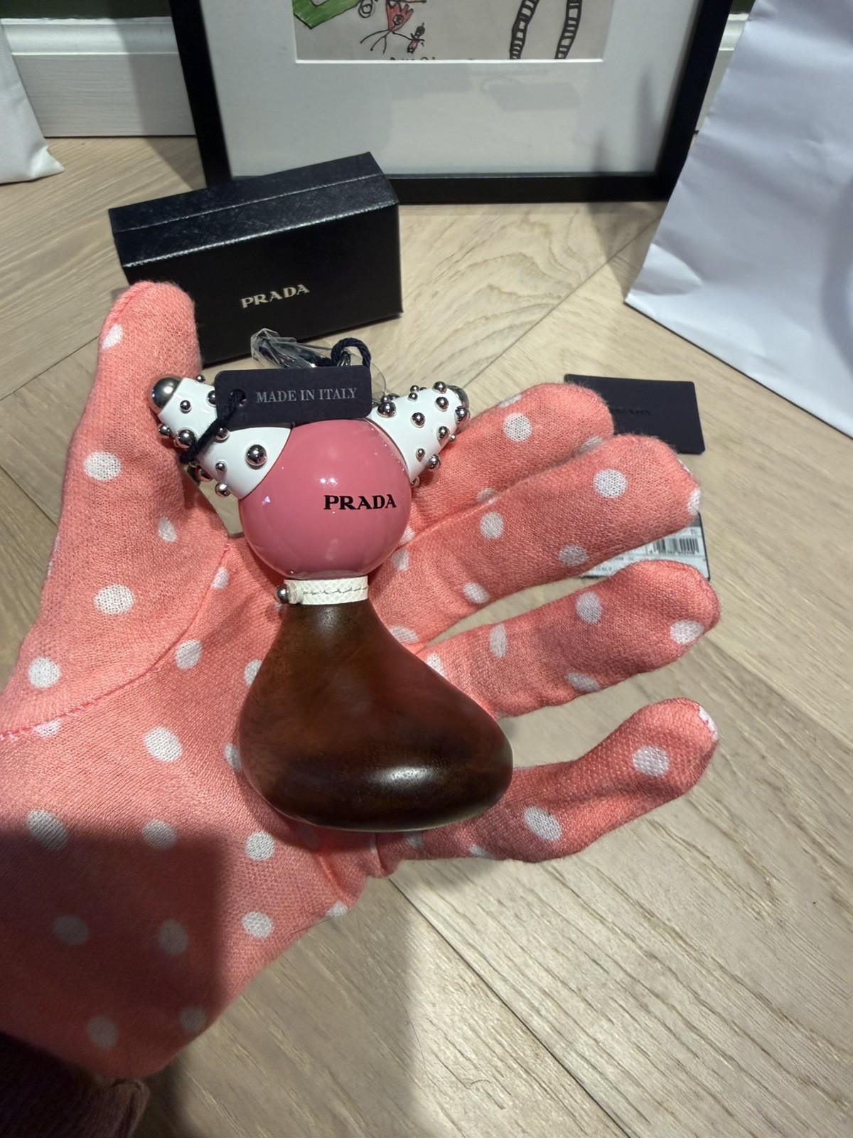 PRADA Pradamalia G.3C3 Spot wood & metal trick robot keyring bag charm US seller thumbnail 3