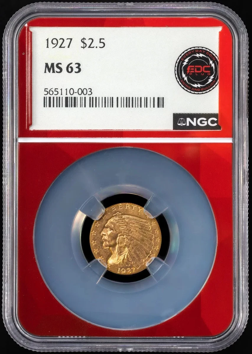 MS 63 Graded 1927 Year Quarter Eagle $2.50 US Gold Coins (Pre
