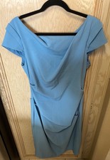 Adrianna Papell Ruched Sheath Dress Sky Blue Sz 10 Office Cocktail Fitted Zip