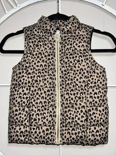 Gymboree Girls Animal Print Puffer Vest Beige Black Zip Size 5-6