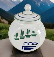 Scarce Vintage Fire-King Vitrock Green Flower Pots Grease Jar & Lid Uranium 