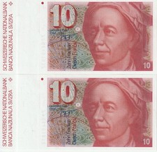 Switzerland Lot 2  10 Francs Consecutive# Banknotes 1979 Choice Unc-63 P#53-A