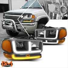 For 99-07 GMC Sierra 1500 2500HD 3500HD Classic LED DRL Headlights Black/Amber